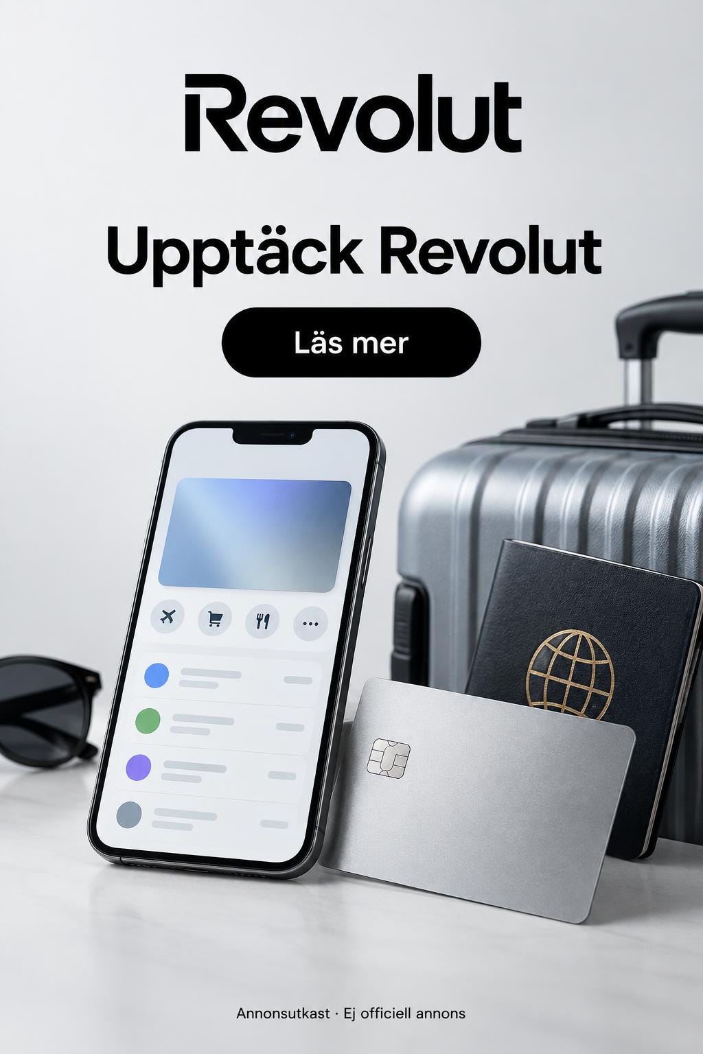 Revolut annonsutkast – Upptäck Revolut. Ej officiell annons.